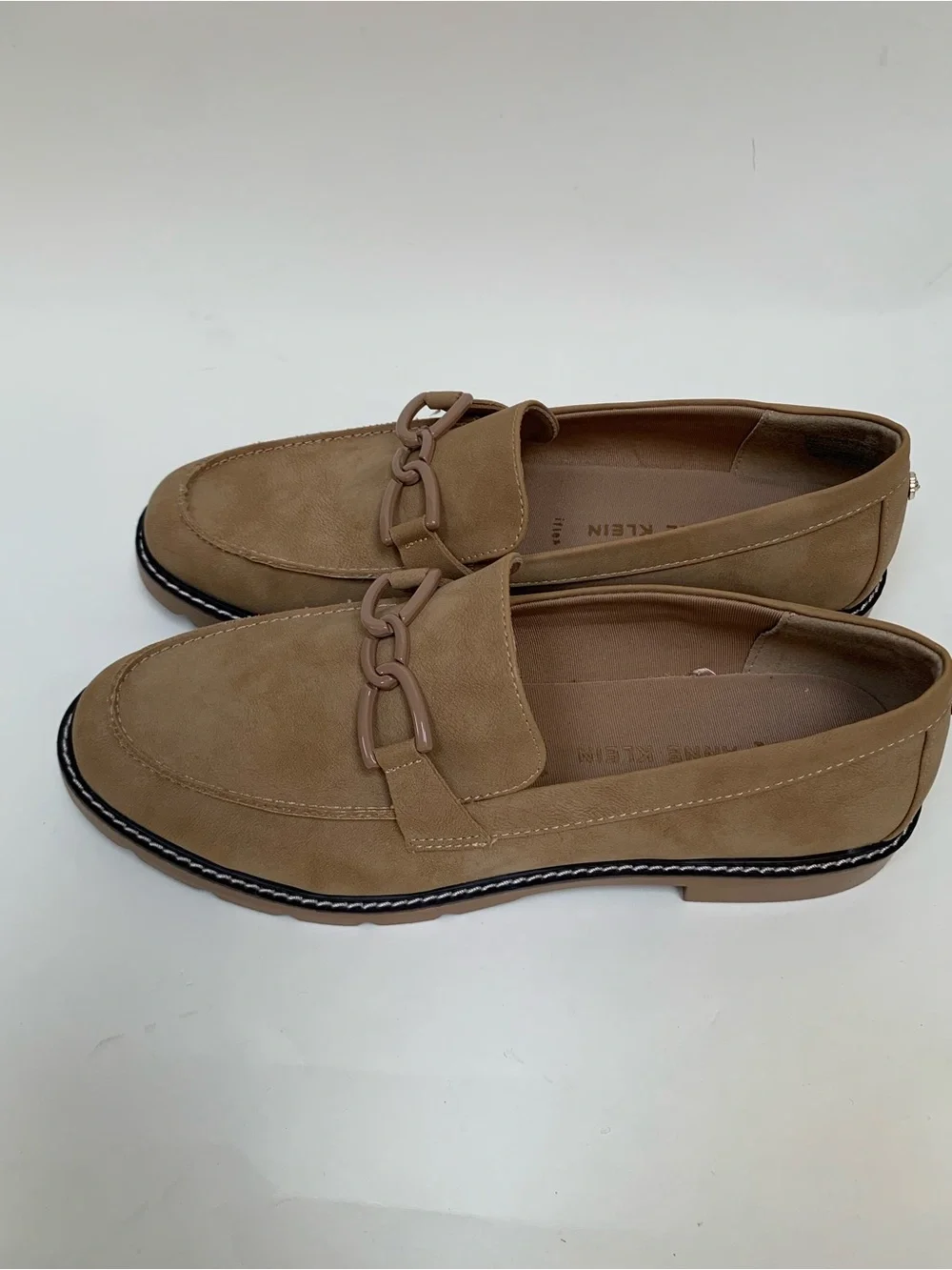 Anne Klein Arlene Tan Chain Link Loafers Womens 10 iFlex Lug Sole AKEARLENE